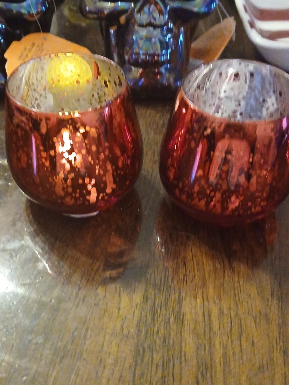 Red Glass Tealight Holders - Set of 2